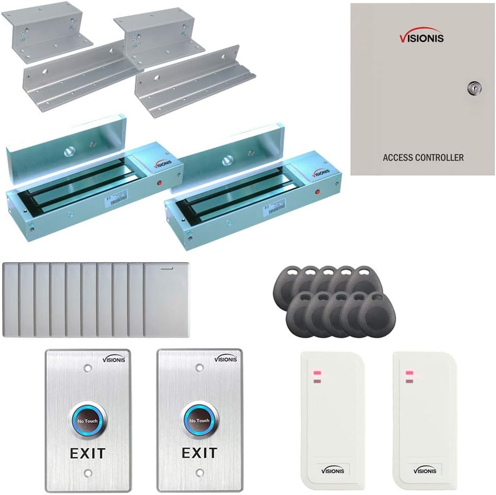 Visionis FPC-6480 Two Door Access Control for Inswing Door 600lbs MagLock Time Attendance TCP/IP Wiegand Controller, White Card Reader, 10,000 Users Software Included