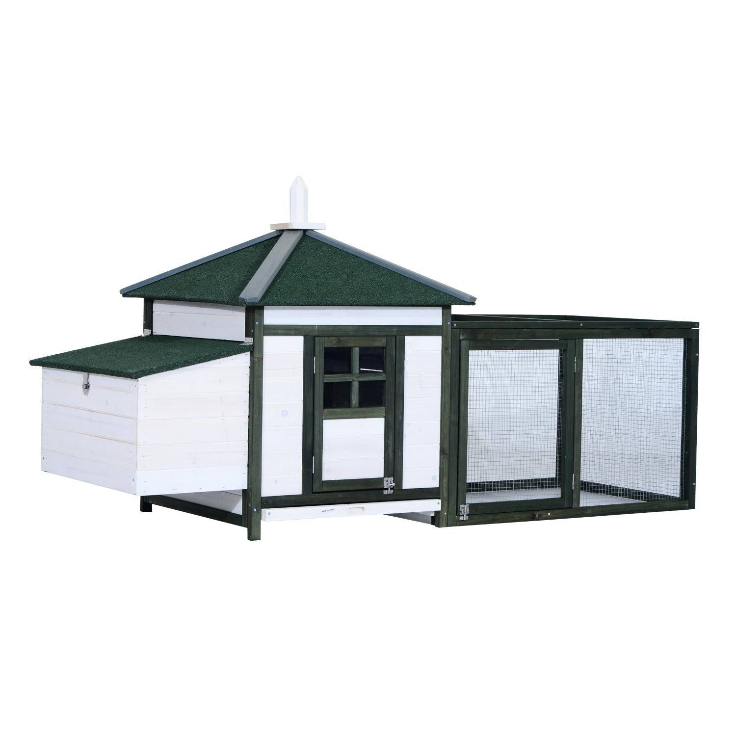 Pawhut 77x22 Wooden Backyard Chicken Coop Kit with Nesting Box and Run - White/Gre