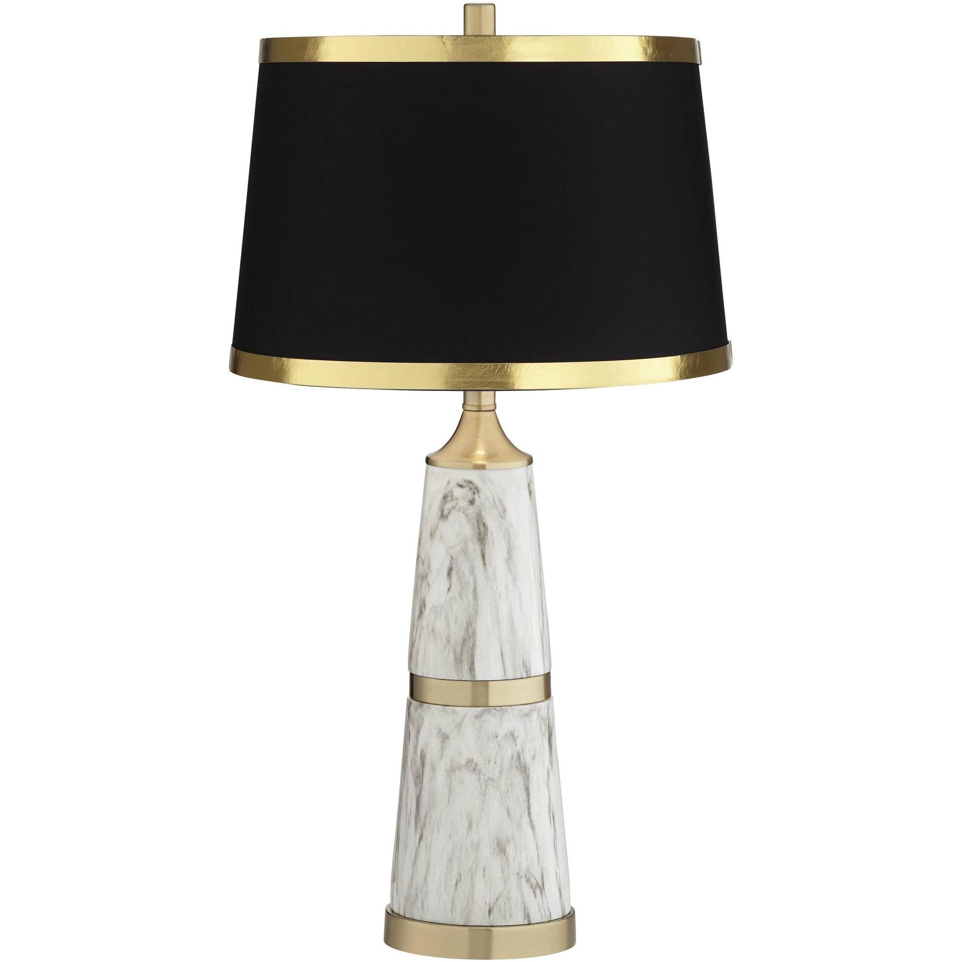 Possini Euro Irina Faux Marble Table Lamp with Black Shade