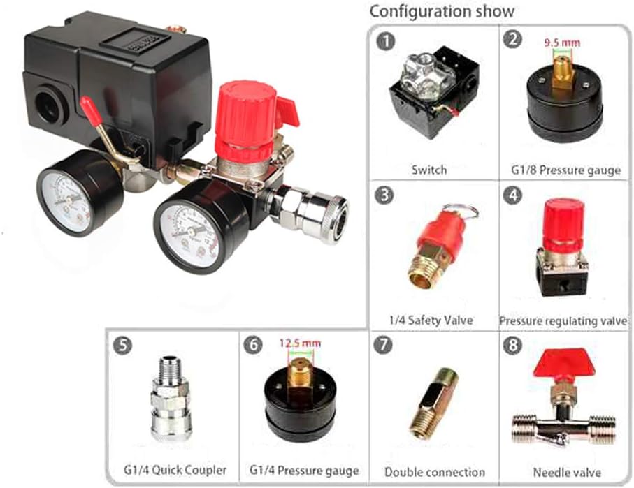 Air Compressor Pressure Switch Pressure With Valve Control Regulators Gauge 90-120PSI 4 Port Safety Valve Air compressor parts Pack of 2
