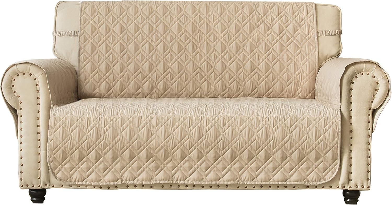 Ameritex Loveseat Cover Water-Resistant Quilted Furniture Protector with Back Nonslip Paws Slipcover for Dogs, Kids, Pets Loveseat Slipcover Stay in Place for Leather (54