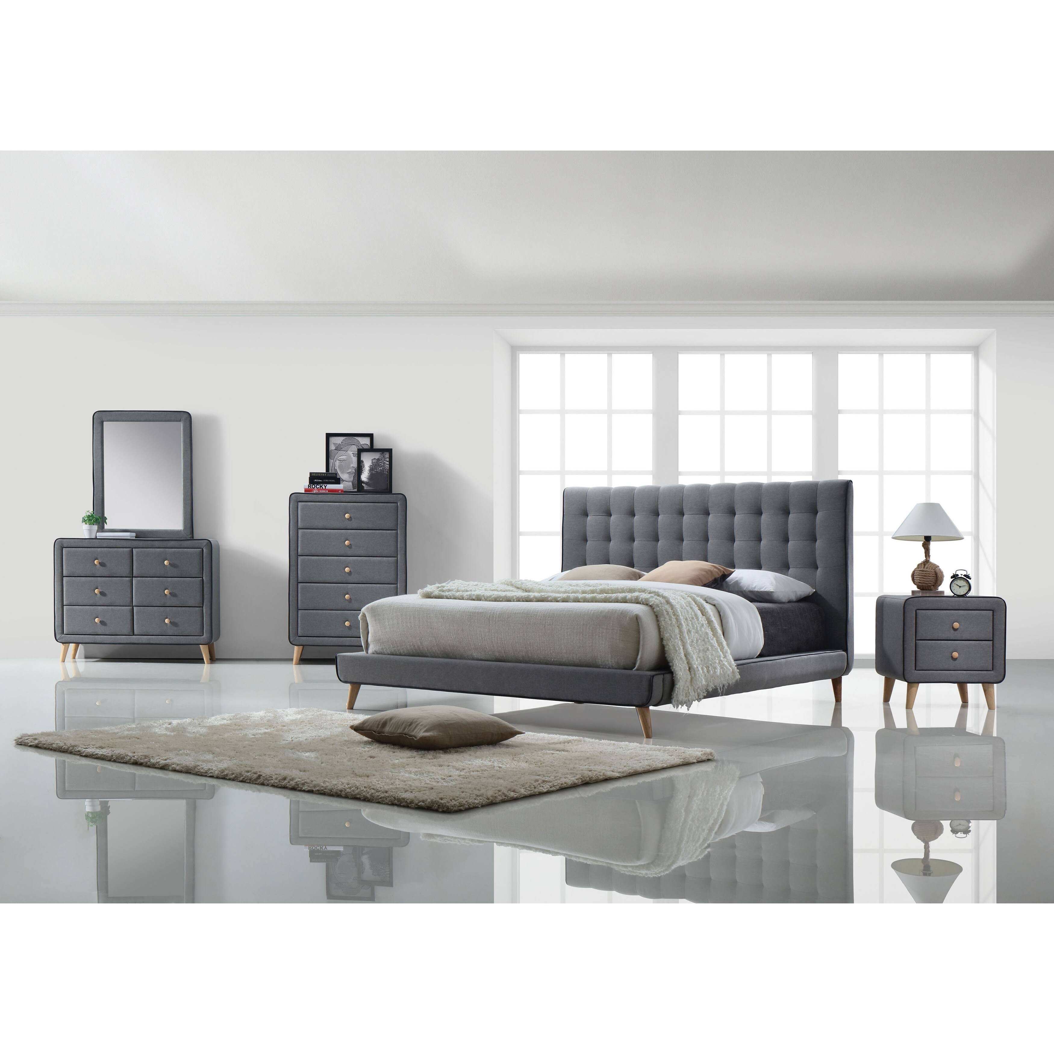 Acme Valda Queen Bed, Light Gray Fabric