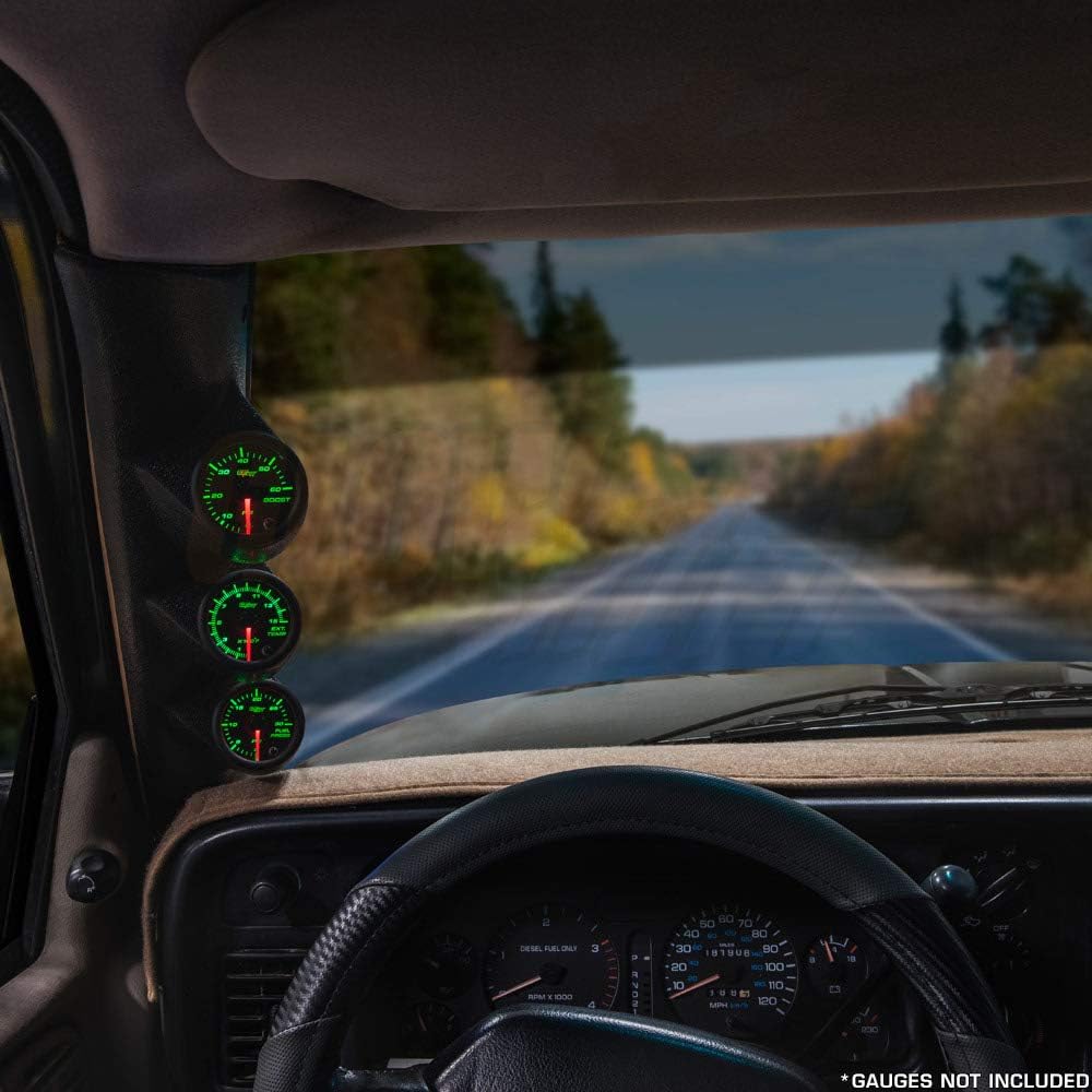 GlowShift Black Triple Pillar Gauge Pod Compatible with Dodge Ram Cummins 1500 2500 3500 1994-1997 - ABS Plastic - Mounts (3) 2-1/16