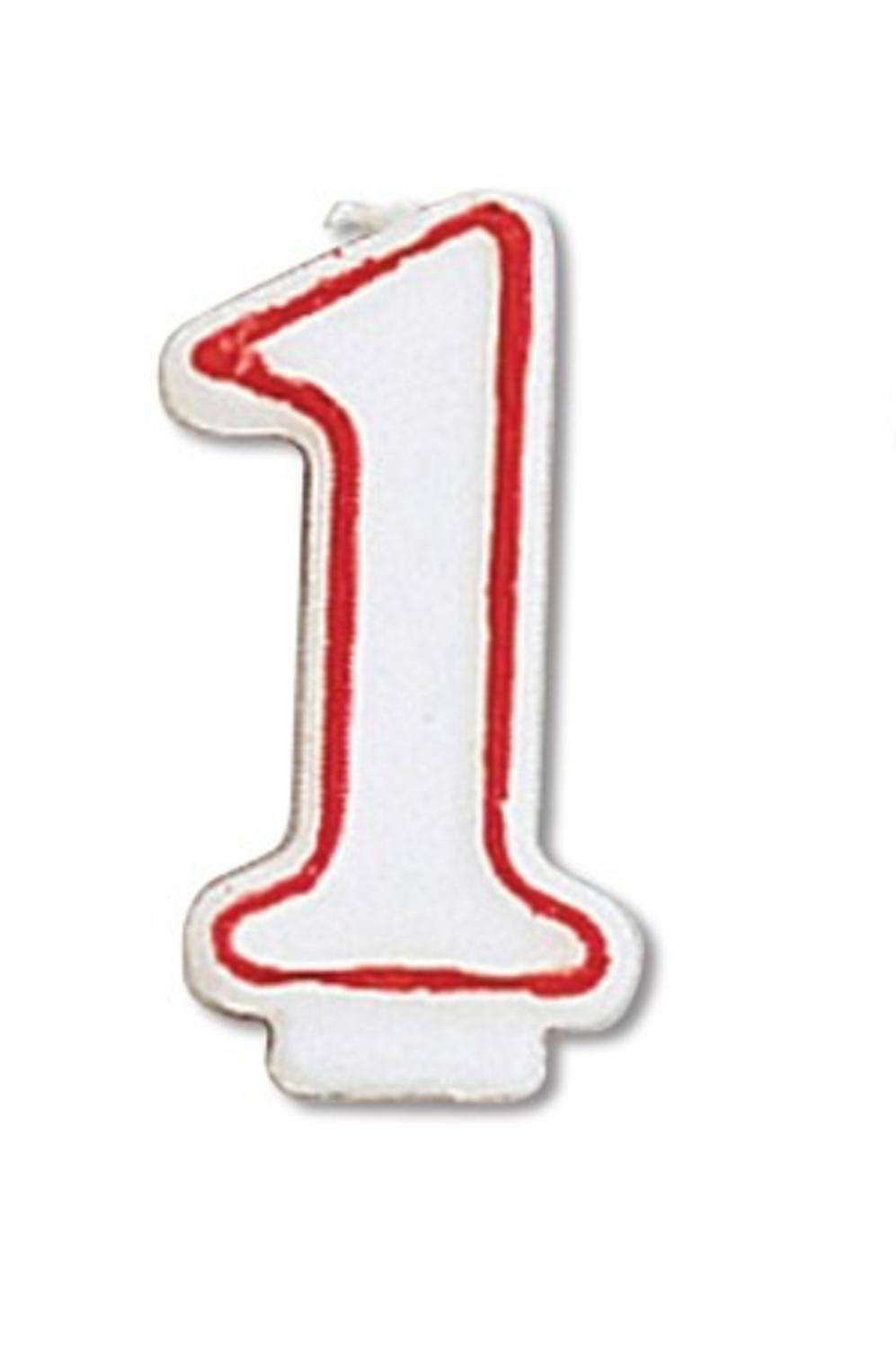 Club Pack of 24 White and Red Numeral 1x22 Decorative Birthday Party Candle - 31379866