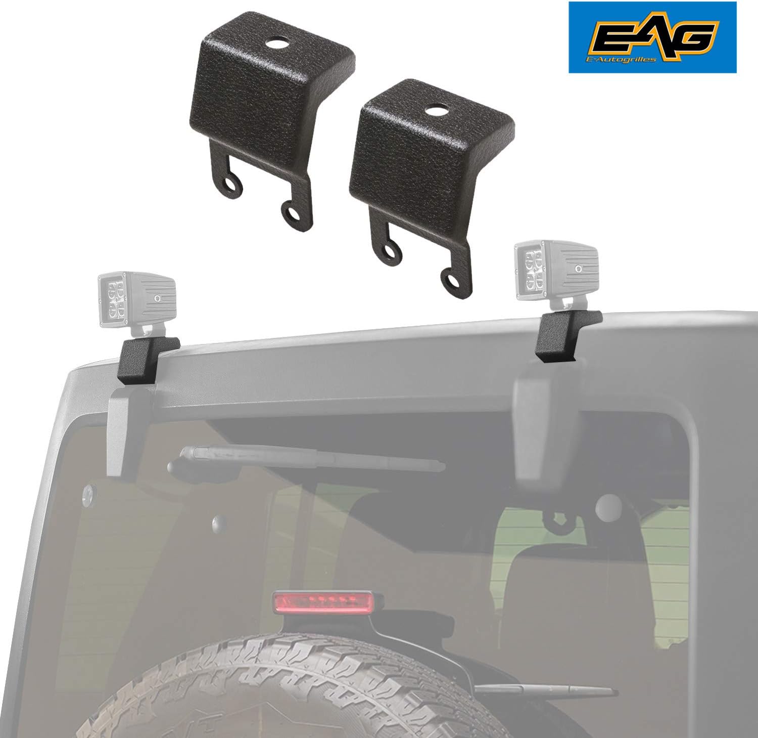 EAG Rear Window Hinge LED Light Mount Brackets Fit for 07-18 Wrangler JK Pack of 2