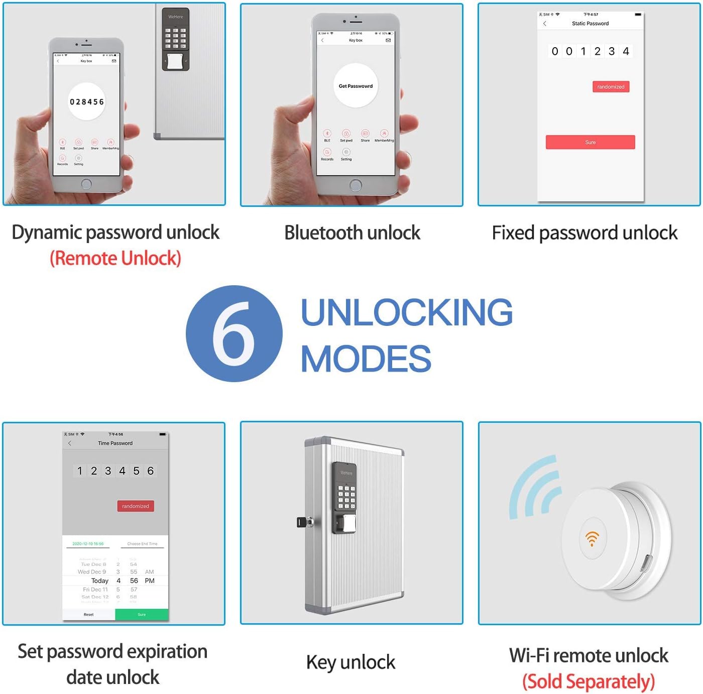 WeHere Key Box with Banking One-Time Password Technology,Key Box Wall Mount(32position) with Code keypad,Key Lock Box Organizer,App Remote Unlock,Password Unlock,Bluetooth Unlock, 6 Unlock Modes Pack of 2