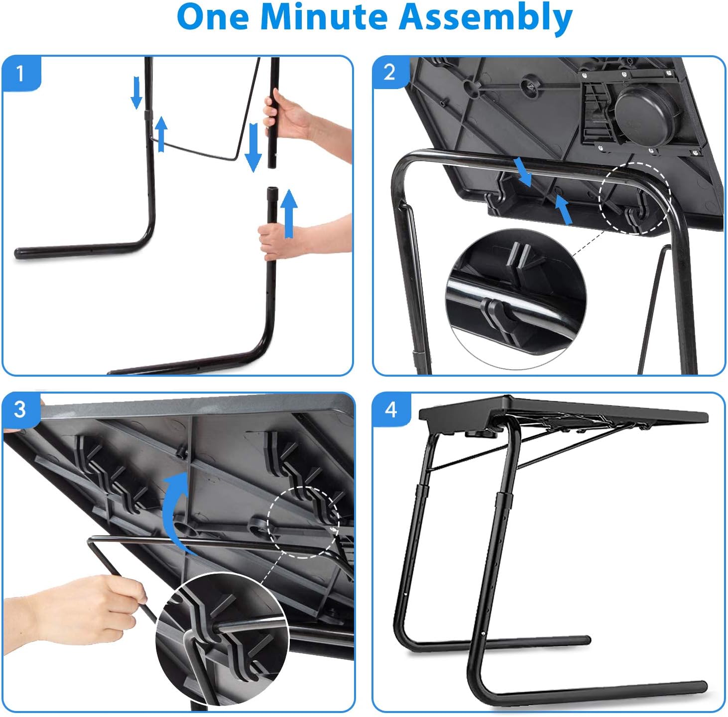 Mejerca Adjustable TV Tray Table Folding TV Dinner Tray with Cup Holder on Bed & Sofa, Comfortable Folding Table with 6 Height & 3 Tilt Angle (2 Pack Black)