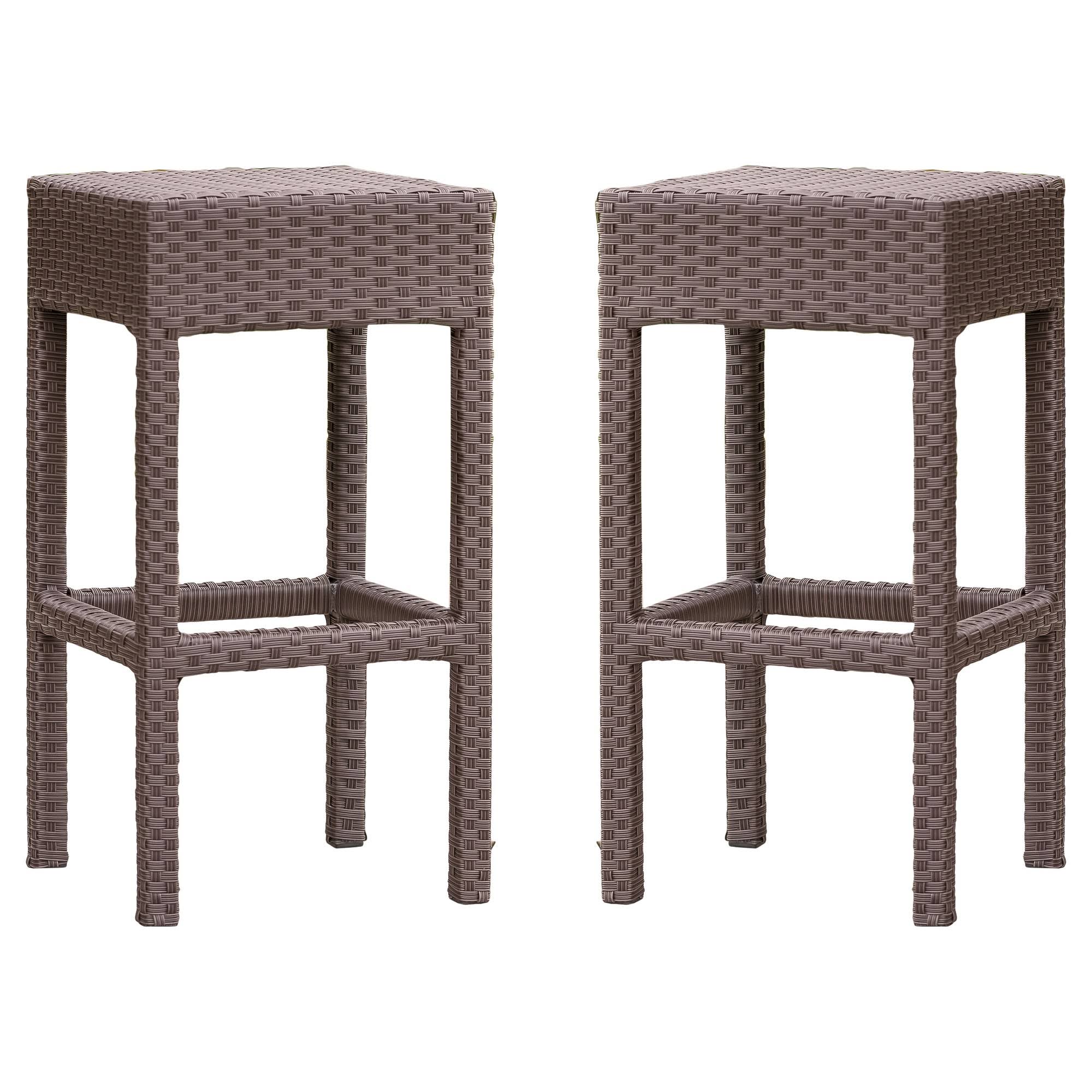 Milton Set of 2 Wicker Patio Backless Barstool - Brown - Christopher Knight Home