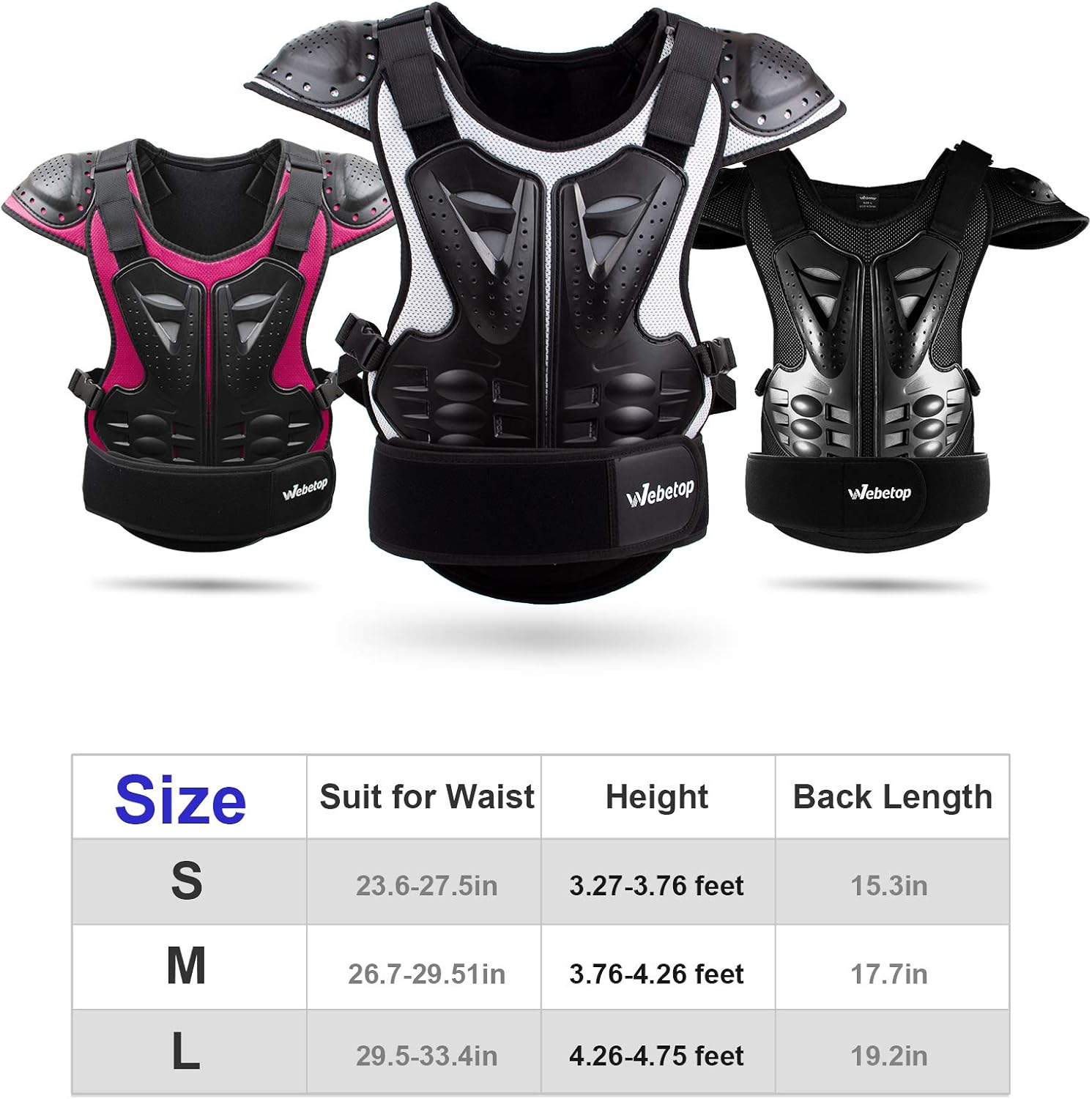Webetop Kids Dirt Bike Body Chest Spine Protector Vest Gear for Motocross Skiing Black/Silver M