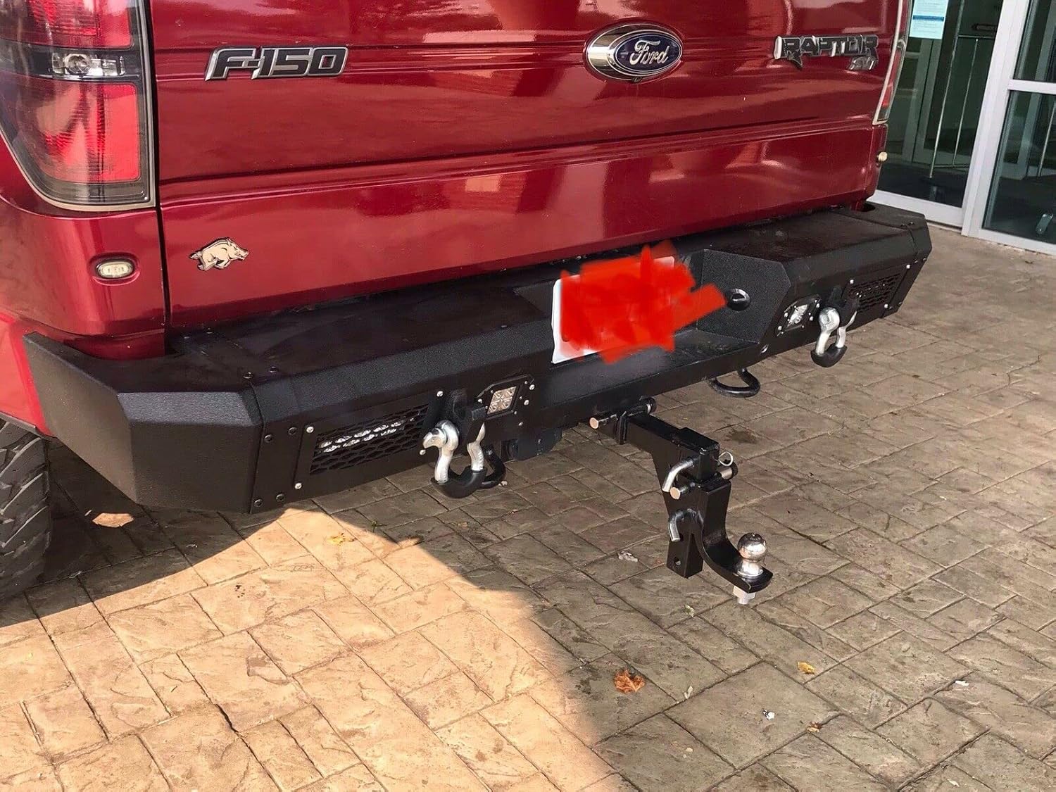 Ronghui Textured Black Rear Bumper with 4 LED Lights+2 D-Rings fits 2010-2011-2012-2013-2014 F-150 SVT Raptor