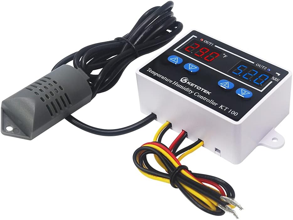 KETOTEK Temperature Humidity Controller Thermostat Module AC 120V, Humidity Regulator Humidistat Cooling Heating Humidifier Dehumidifier Switch for Incubator Greenhouse