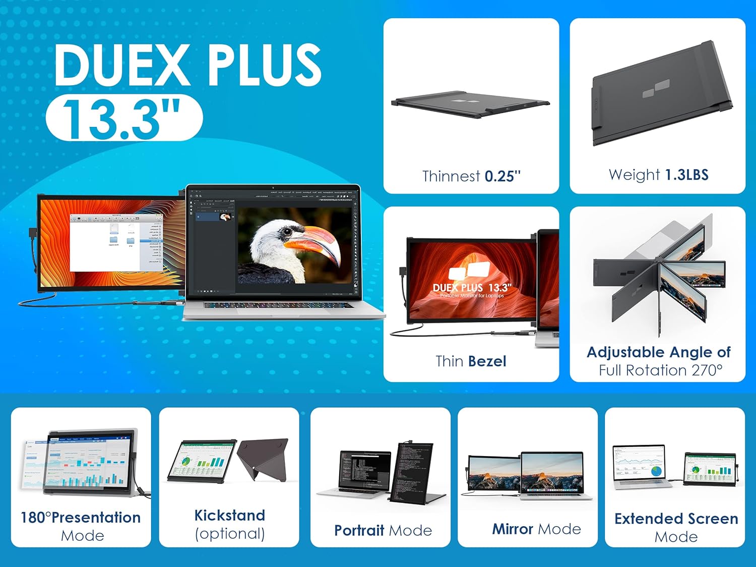 Mobile Pixels Duex Plus [2022 Edition] Portable Monitor, 13.3