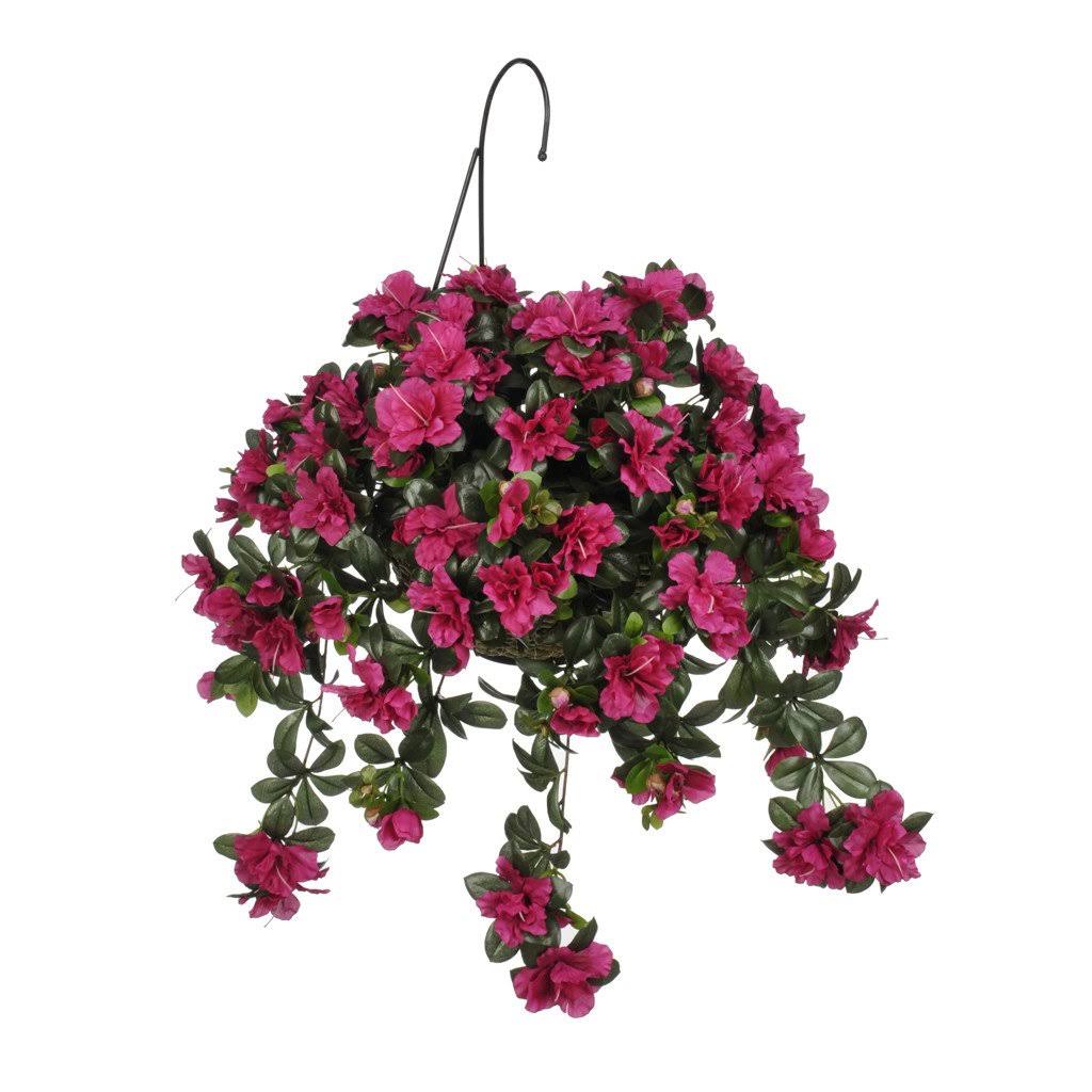 Artificial Azalea Hanging Basket Fuchsia Azalea / White Water Hyacinth with Handle