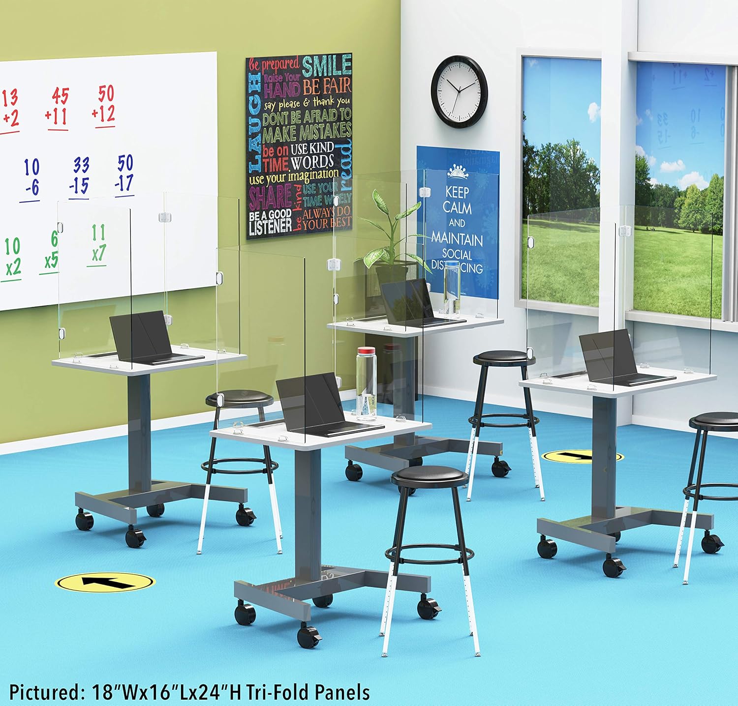 Stand Steady Clear Desktop Trifold Panels | Freestanding Protective Acrylic Shields Guards | Portable Desk Dividers for Desk & Table | Ideal for School, Library & More (46 (58x20x24 Trifold)