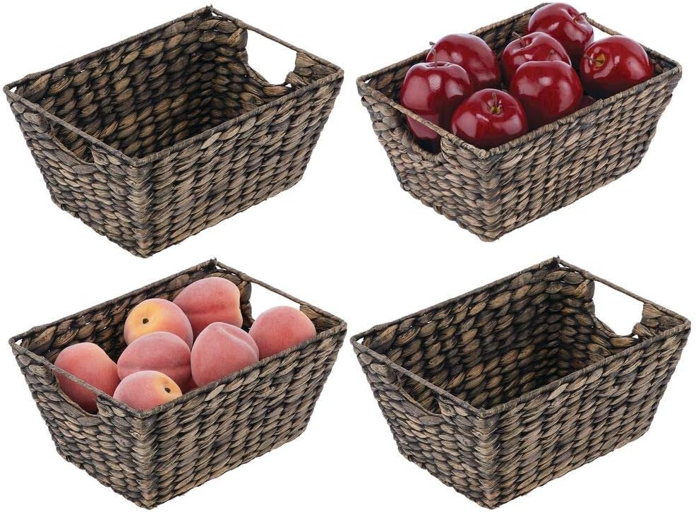 mDesign Natural Woven Hyacinth Closet Storage Organizer Basket Bin for Kitchen Cabinets, Pantry, Bathroom, Laundry Room, Closets, Garage - 4 Pack - Natural Pack of 2
