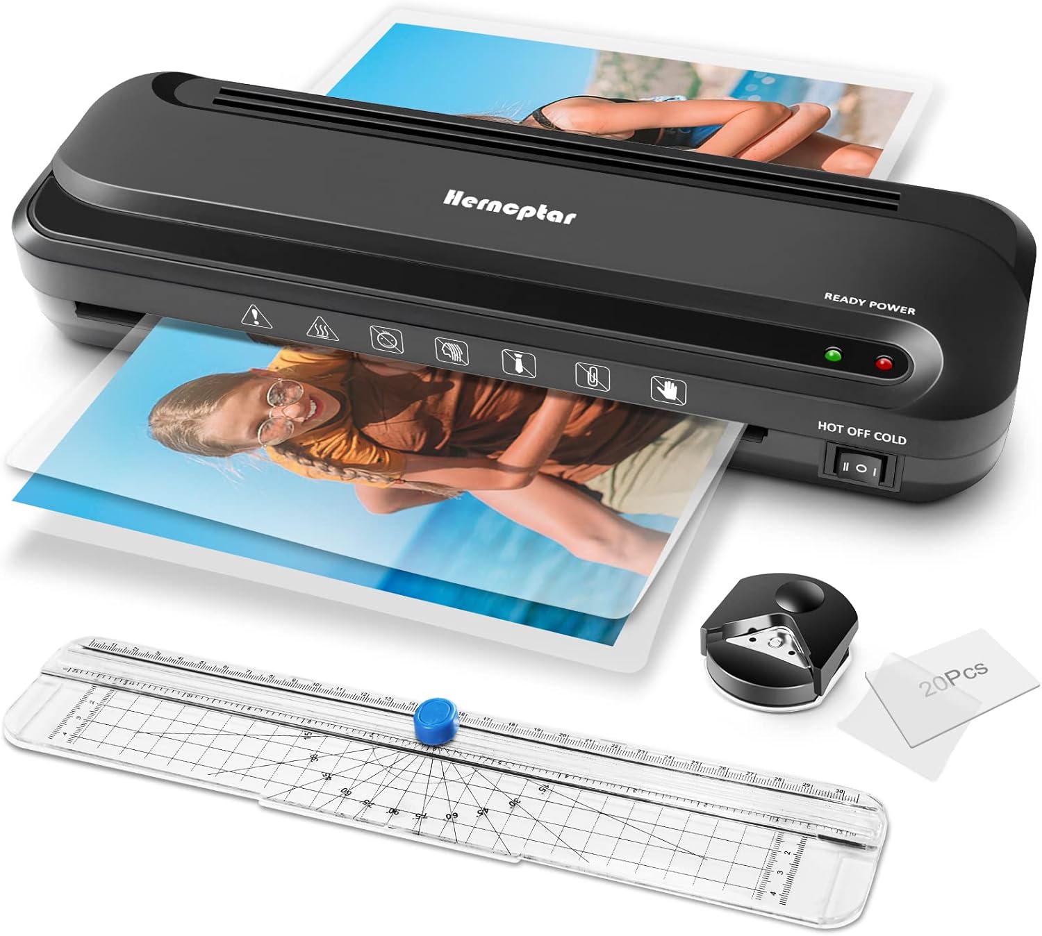 Laminator Machine, Herncptar 4-in-1 Thermal Laminator with 20 Laminating Sheets, Personal A4 Desktop Laminating Machine with Paper Trimmer and Corner Rounder for Office Home School