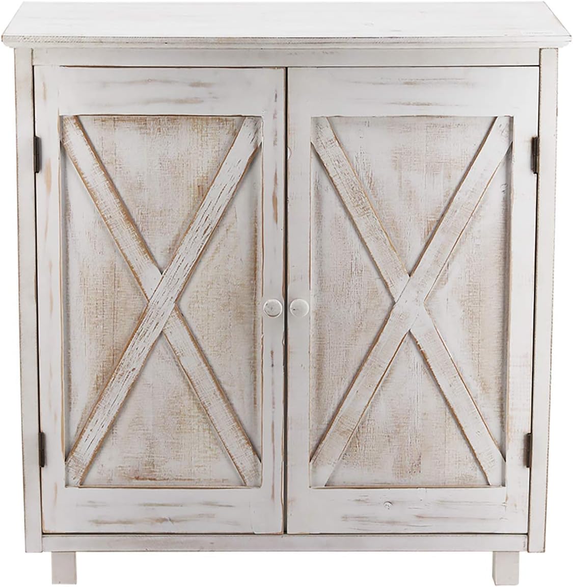 Farmhouse Barn Door Accent Wood Storage Cabinet, Entryway Bar Storage Table, Country Style Furniture, Whitewashed, 32.25