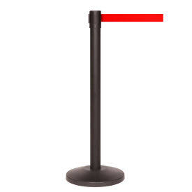 Global Industrial Crowd Control Stanchion, 40x22 Black Post, Red Belt, 10& L - Pkg QTY 2