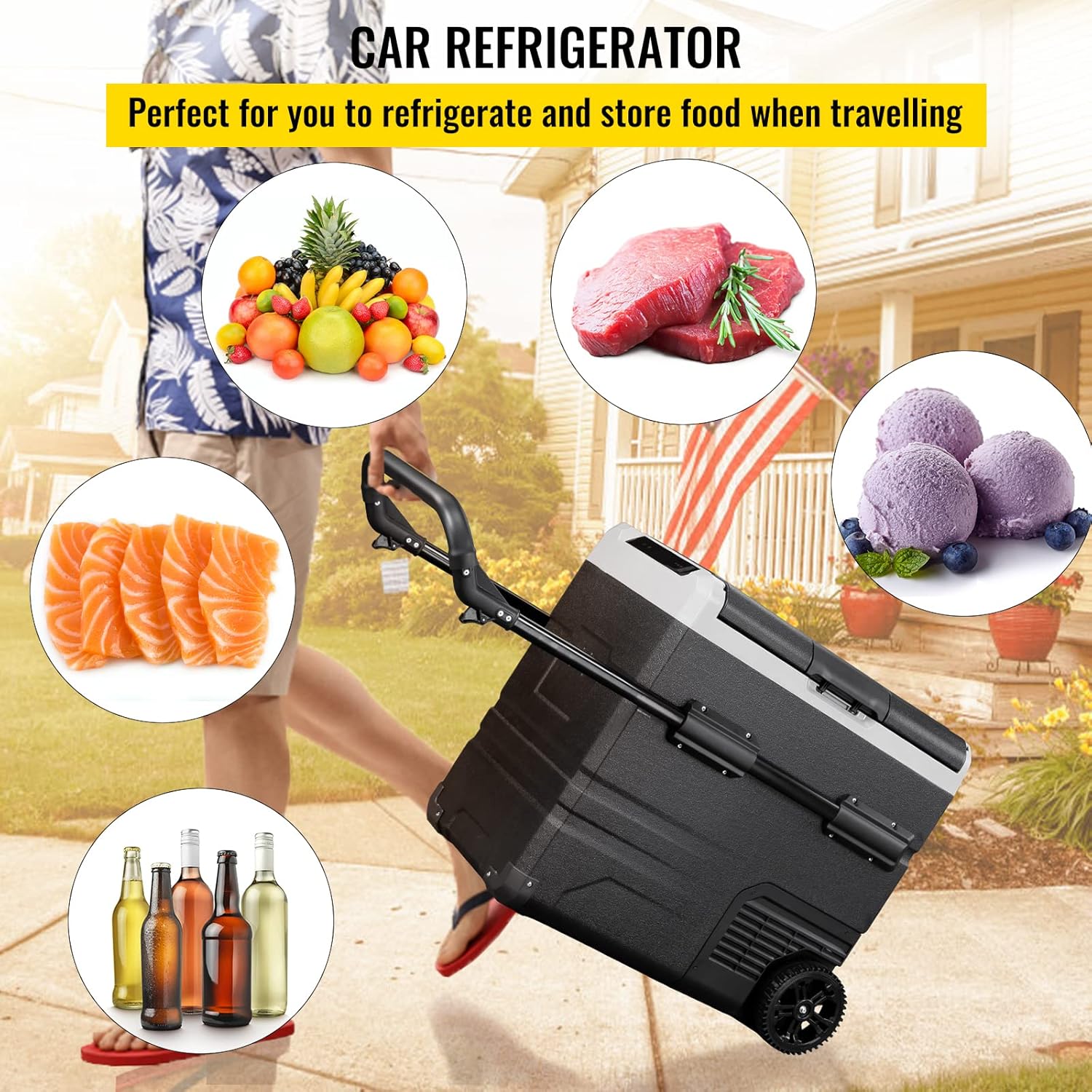VEVOR 12 Volt Refrigerator 48Qt, Dual Zone Car Fridge Freezer w/App Control & Wheels 12/24V DC & 110-240V AC Electric Compressor Cooler for Truck Vehicle RV Boat Outdoor & Home Use, -4℉-68℉ Black