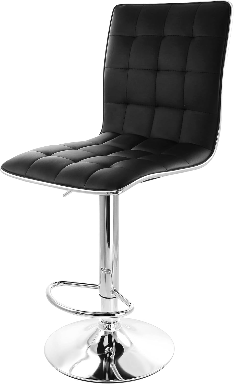 Elama 2 Piece Adjustable Tufted Faux Leather Bar Stool in Black with Chrome Base,ELM-738
