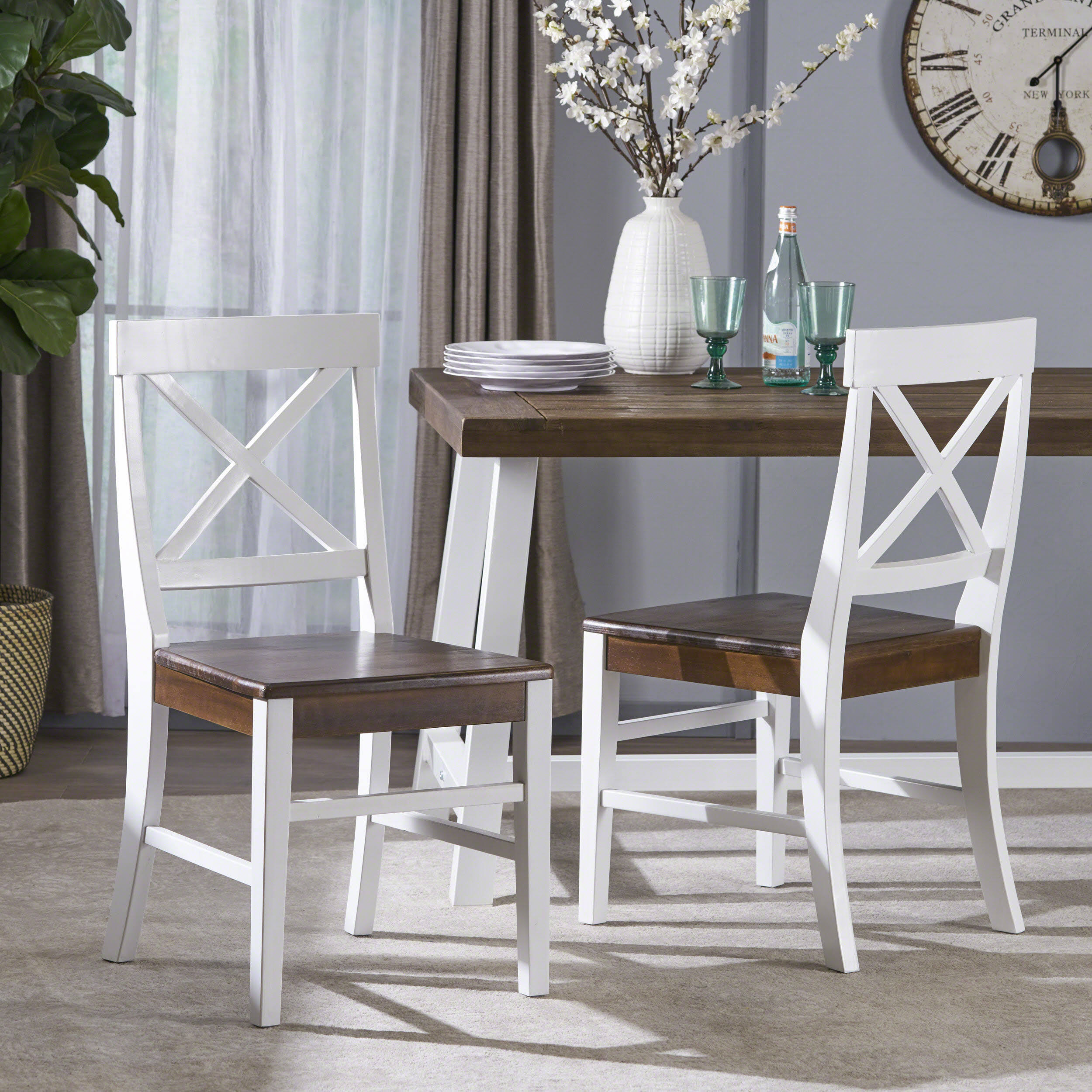 Christopher Knight Home Truda Farmhouse Acacia Wood Dining Chairs Finish Frame White/Walnut