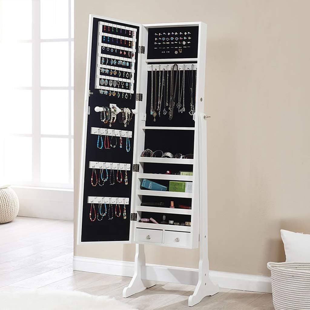 NJYT Full Length Mirrors Floor Mirror,MDF Framed Free Standing Wall Mounted with Storage Jewellery Organiser Adjustable Mirror Surface Angle Full Length Mirror