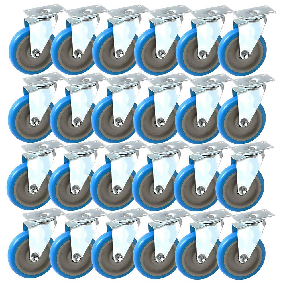 Factorduty 24 Pack Swivel Plate Casters on Blue Polyurethane Wheels 350 lbs Each (5x22 No brake-24 Pcs)