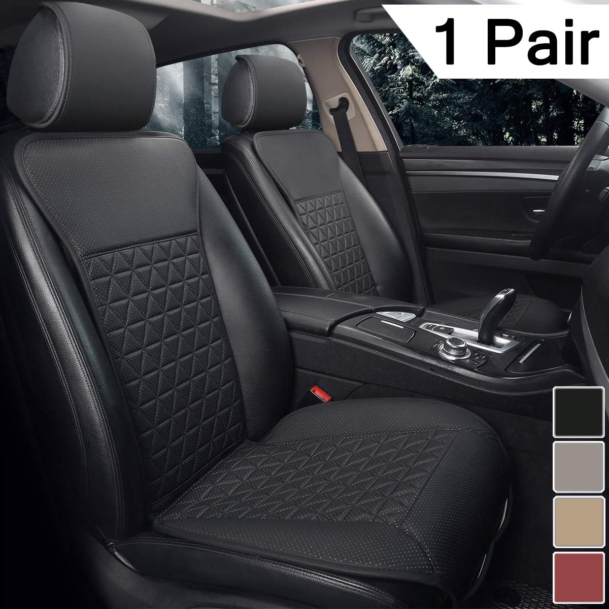 Black Panther 1 Pair Luxury PU Car Seat Covers Protectors for Front Seats, Triangle Pattern, Compatible with 95% Cars (Sedan/SUV/Pickup/Van) - Gray Pack of 2