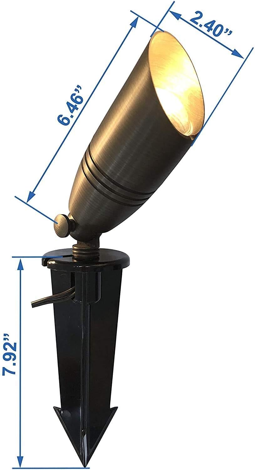 Solid Brass Landscape Spotlight Outdoor Landscape Lights 12V Low Voltage with Ground Spike for Outdoor (6 Packs)