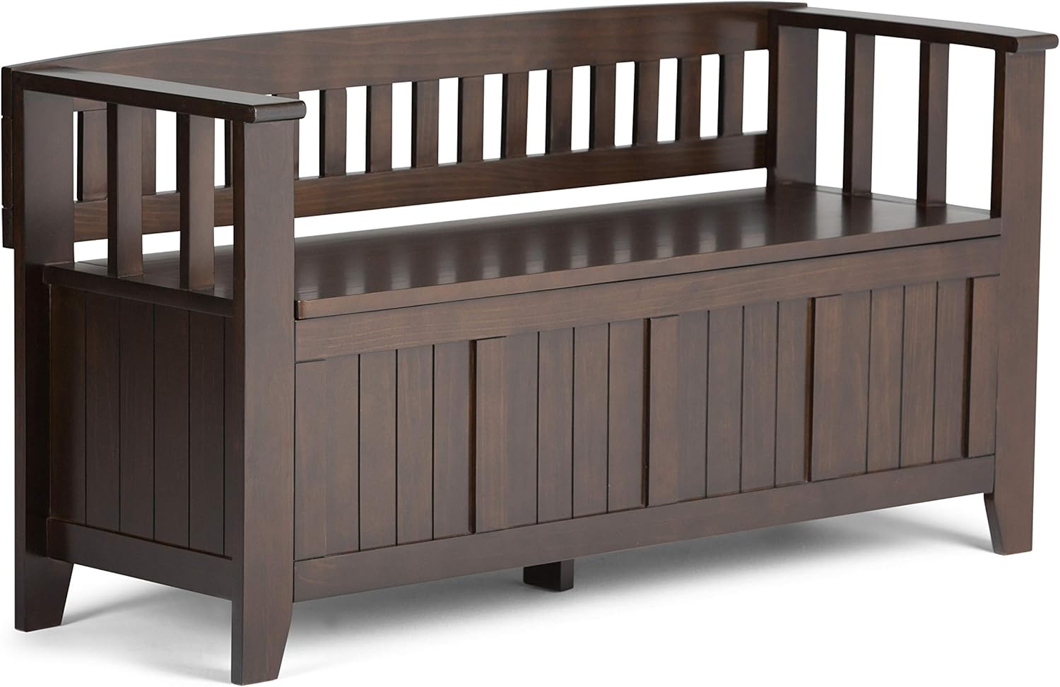 SIMPLIHOME Acadian SOLID WOOD 48 inch Wide Entryway Storage Bench with Safety Hinge, Multifunctional Rustic inBrunette Brown