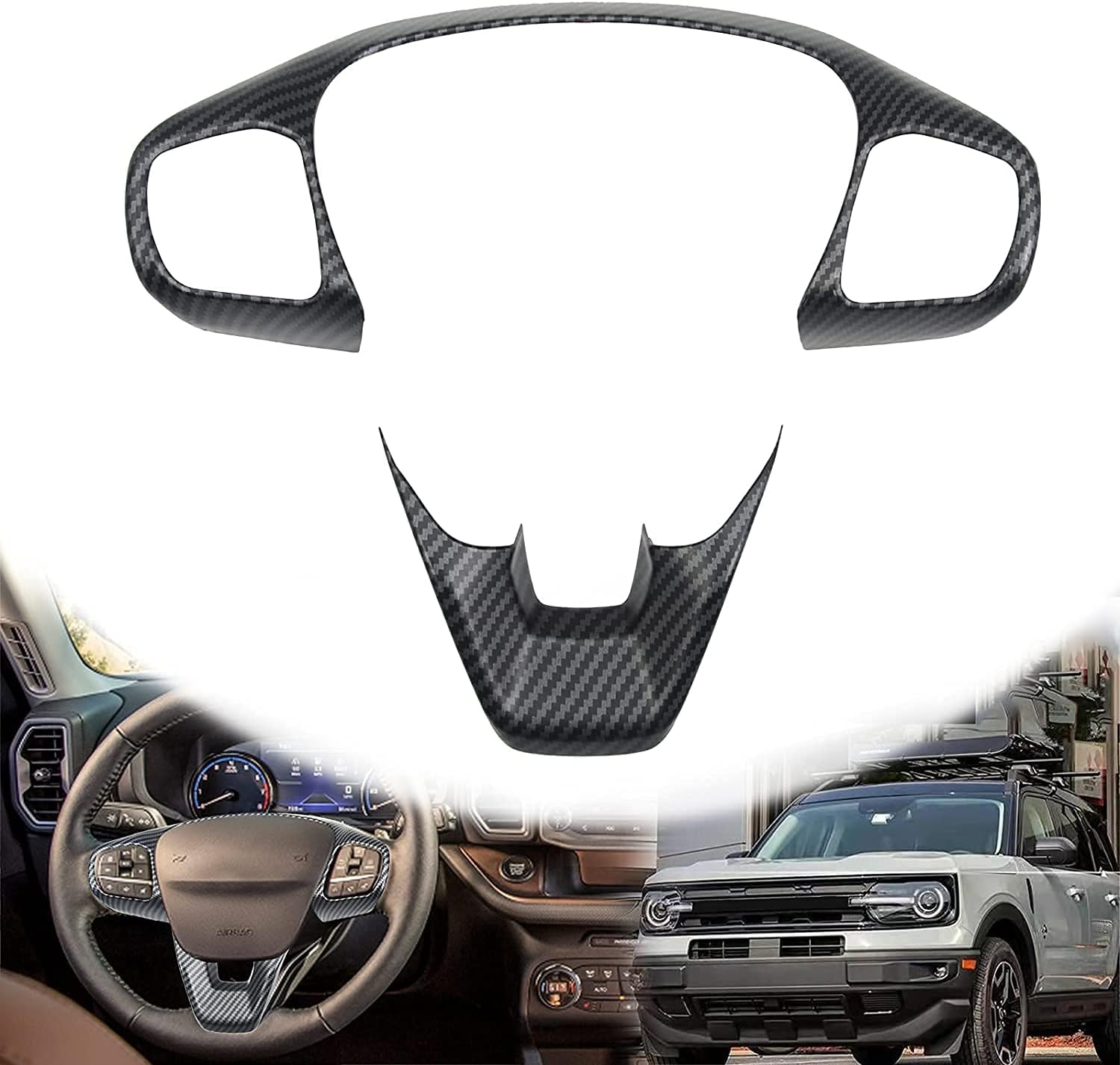 Kingsboomy Steering Wheel Panel Cover Trim Accessories Kit for 2021-2022 Ford Bronco Sport, Interior ABS Steering Wheel Decoration Sticker, Automotive Interior Decoration, Carbon Fiber Style (Matt)