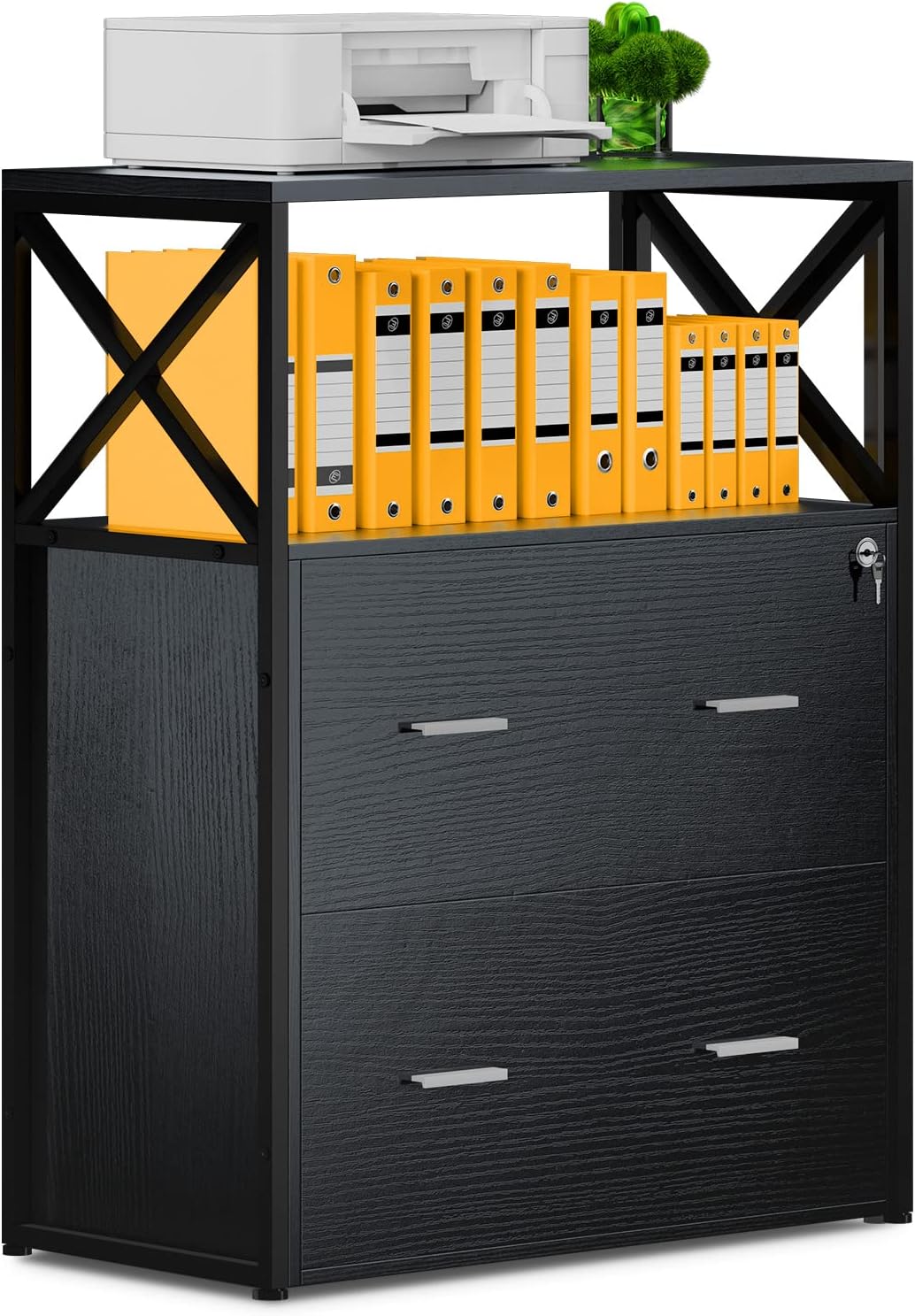 Raybee Filing Cabinet with Lock Wood Storage File Cabinets with 7 Different Files Hanging Combinations of Letter Size, A4, Legal Size File Folders for Office & Home, 31.5” L X 15.8”W X 40.6”H (Black)