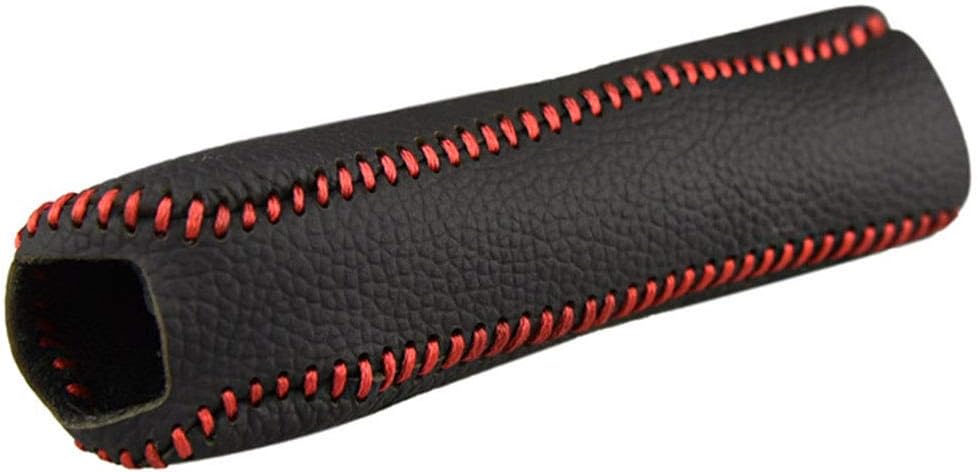 NY Civic Black Car Handbrake Cover Genuine Leather Dedicated Side Brake Protective Cover Lever Protective Cover for 2006 2007 2008 2009 2010 2011 Civic Accessories (Red Stitch)