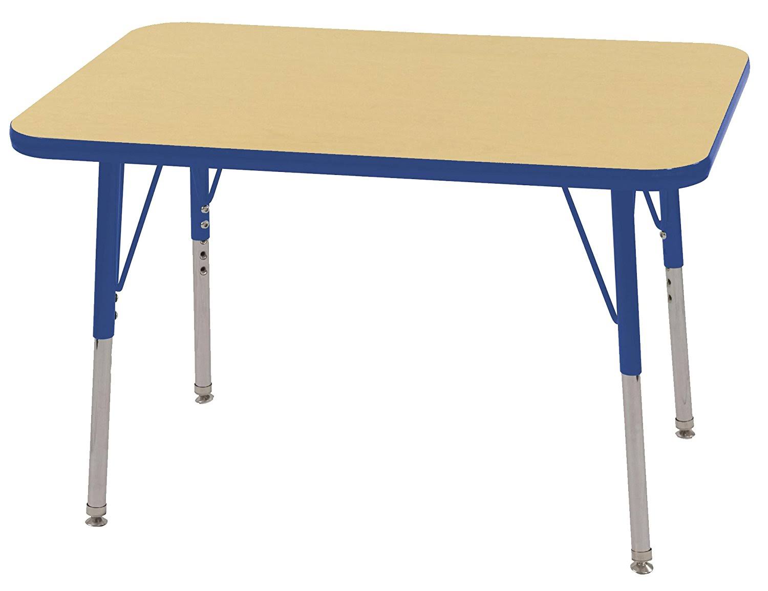 Ecr4kids 24in x 36in Rectangle Everyday T-Mold Adjustable Activity Table Maple/Blue - Standard Swivel