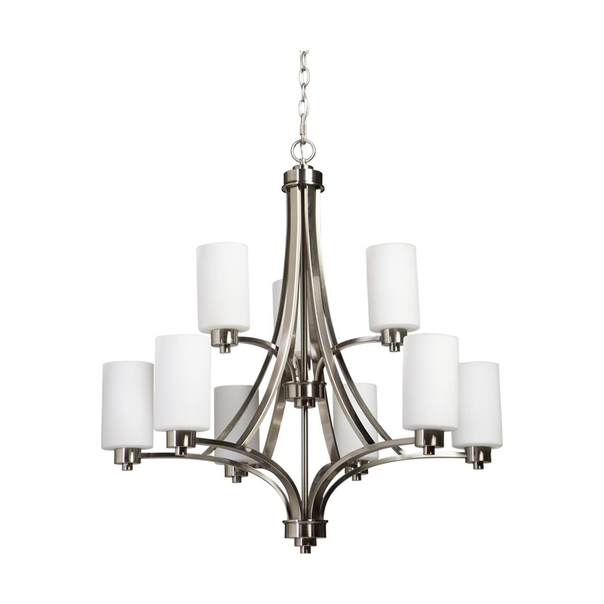 Chandeliers 9 Light Bulb Fixture with Polished Nickel Finish Metal u0026 Acid Glass White Medium 28x22 900 Watts