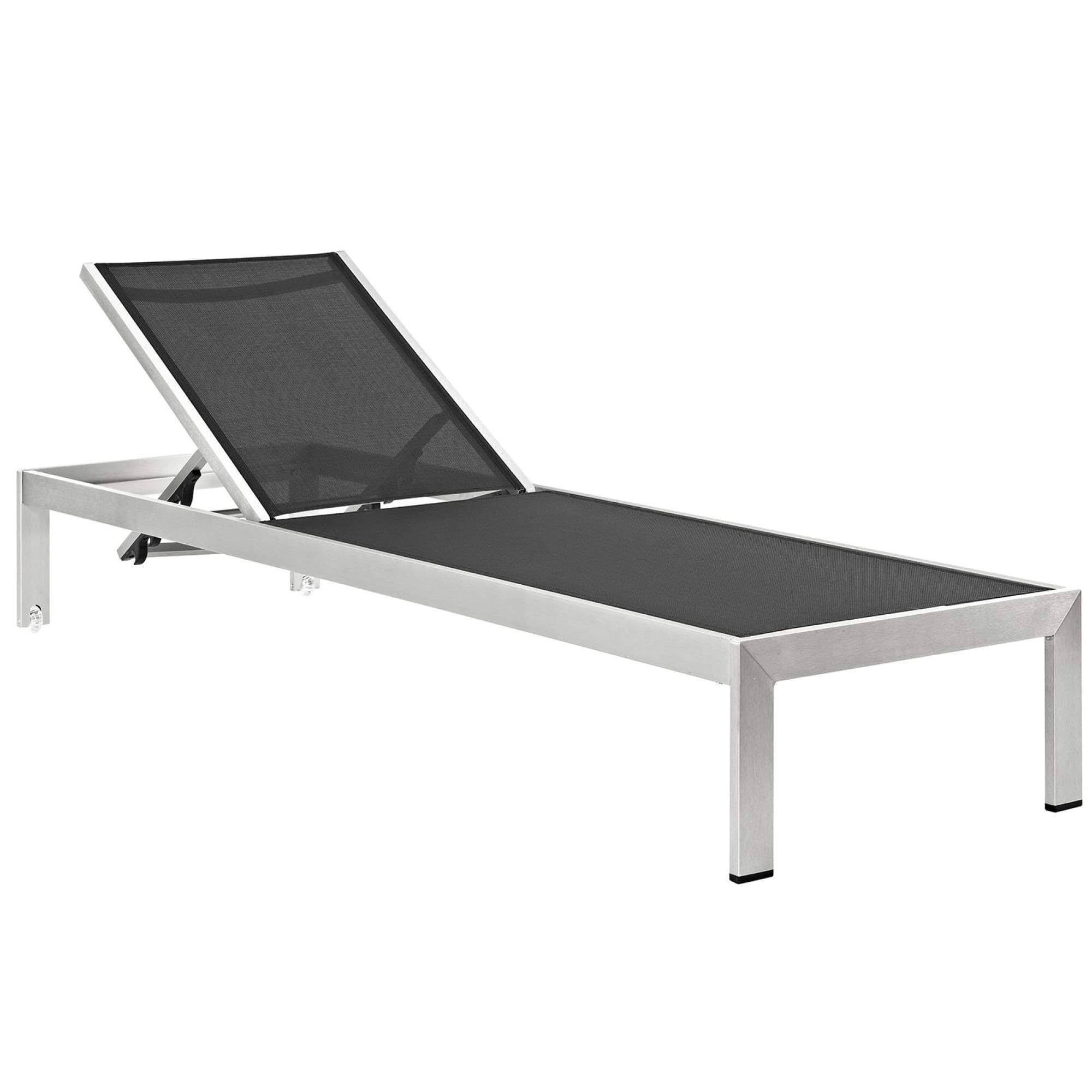 Modway Shore Outdoor Patio Aluminum Mesh Chaise - Silver Black