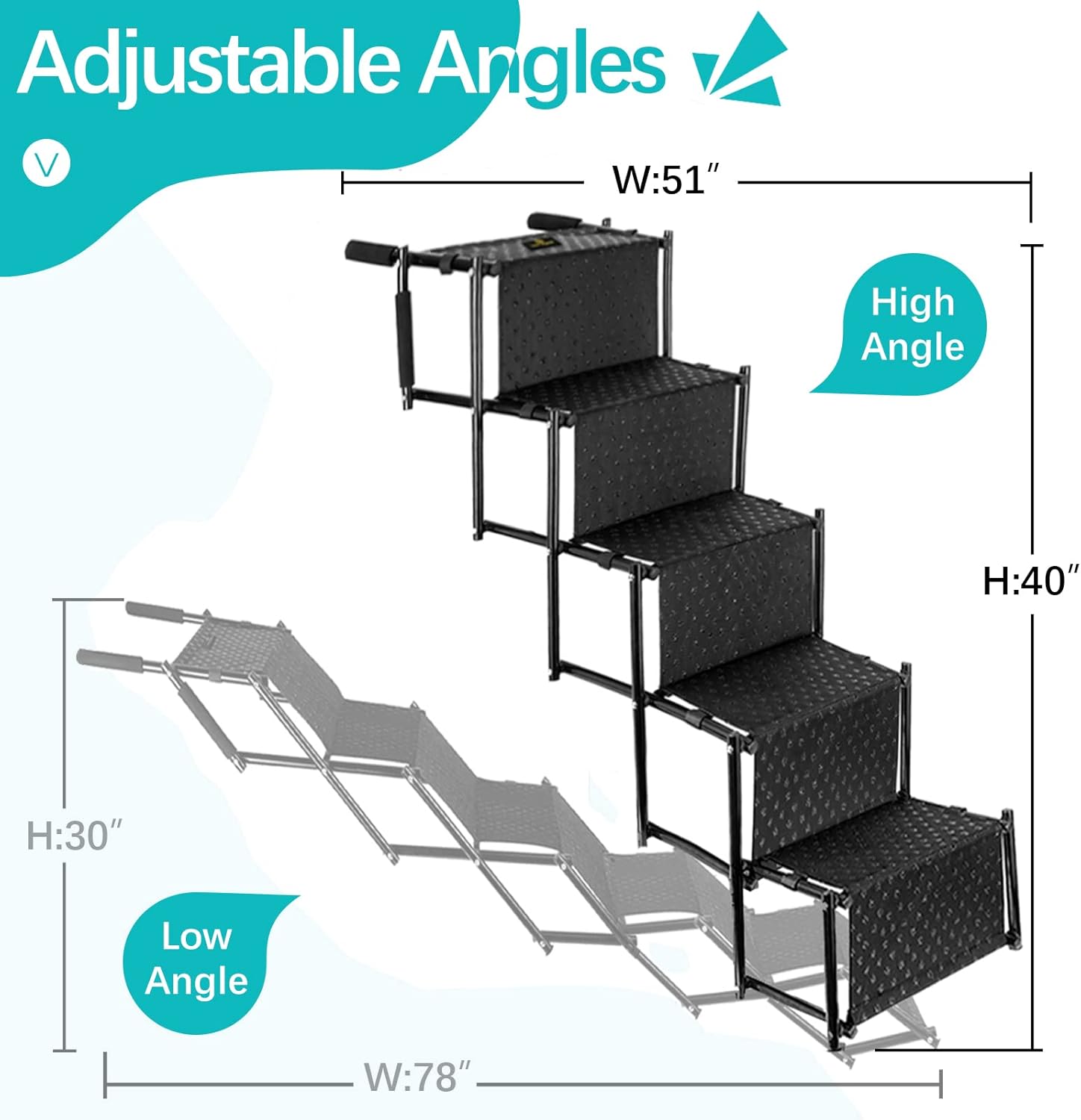 Dog Car Step Stairs, Accordion Metal Frame Folding Pet Ramp, Lightweight Portable Auto Large Dog and Cat Ladder Indoor Outdoor Use for Cars, Trucks and SUVs Cargo, Couches and High Beds (5 Steps)