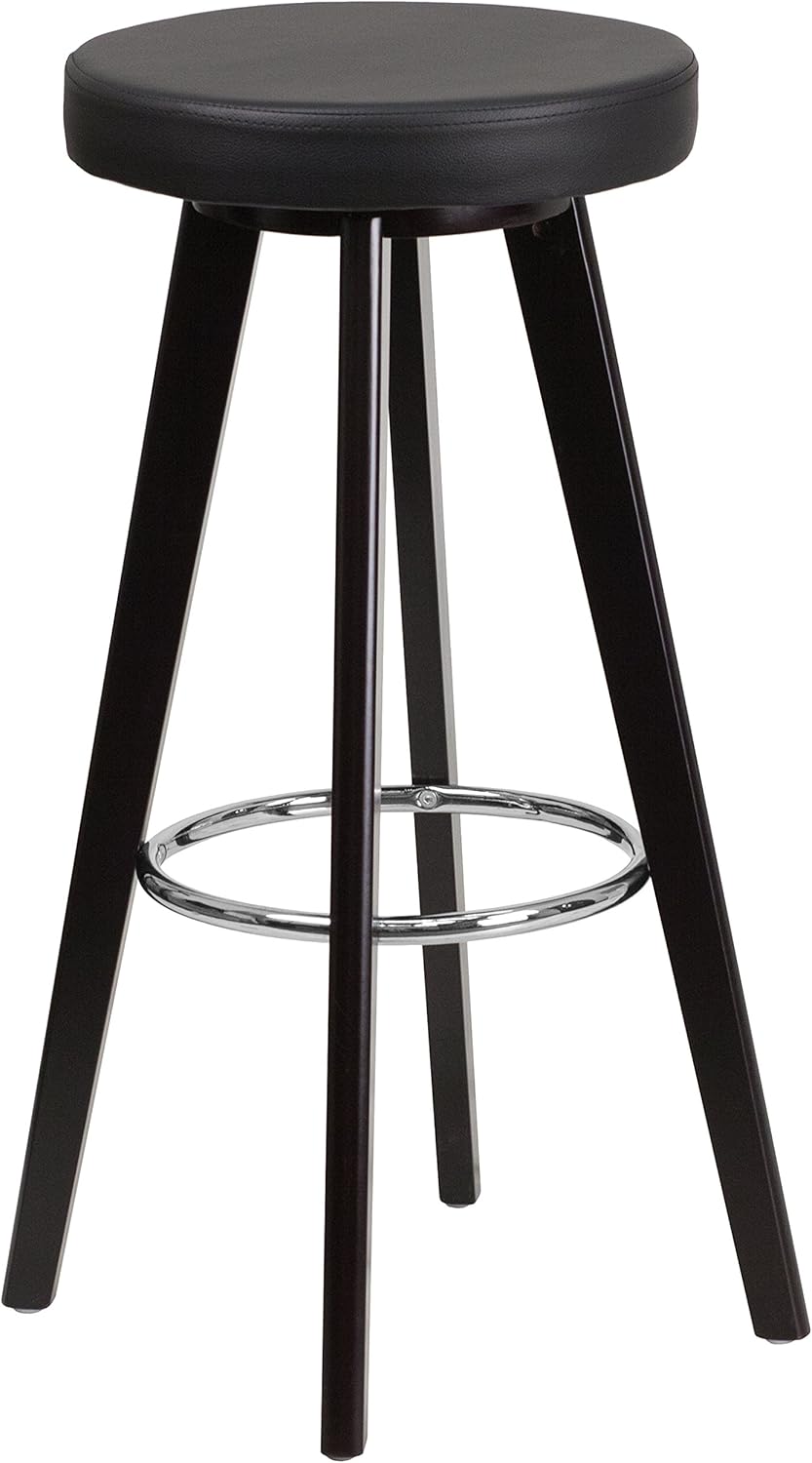 Flash Furniture 2 Pk. Trenton Series 29'' High Contemporary Cappuccino Wood Barstool with Black Vinyl Seat