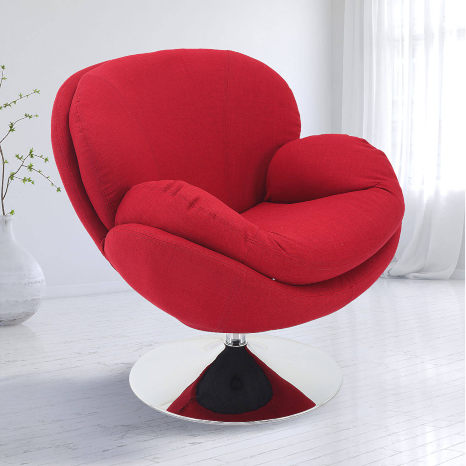 251 First Nicollet Fabric Armed Leisure Chair in Chrome Red Chrome - Polished, Contemporary u0026 Modern | Bellacor