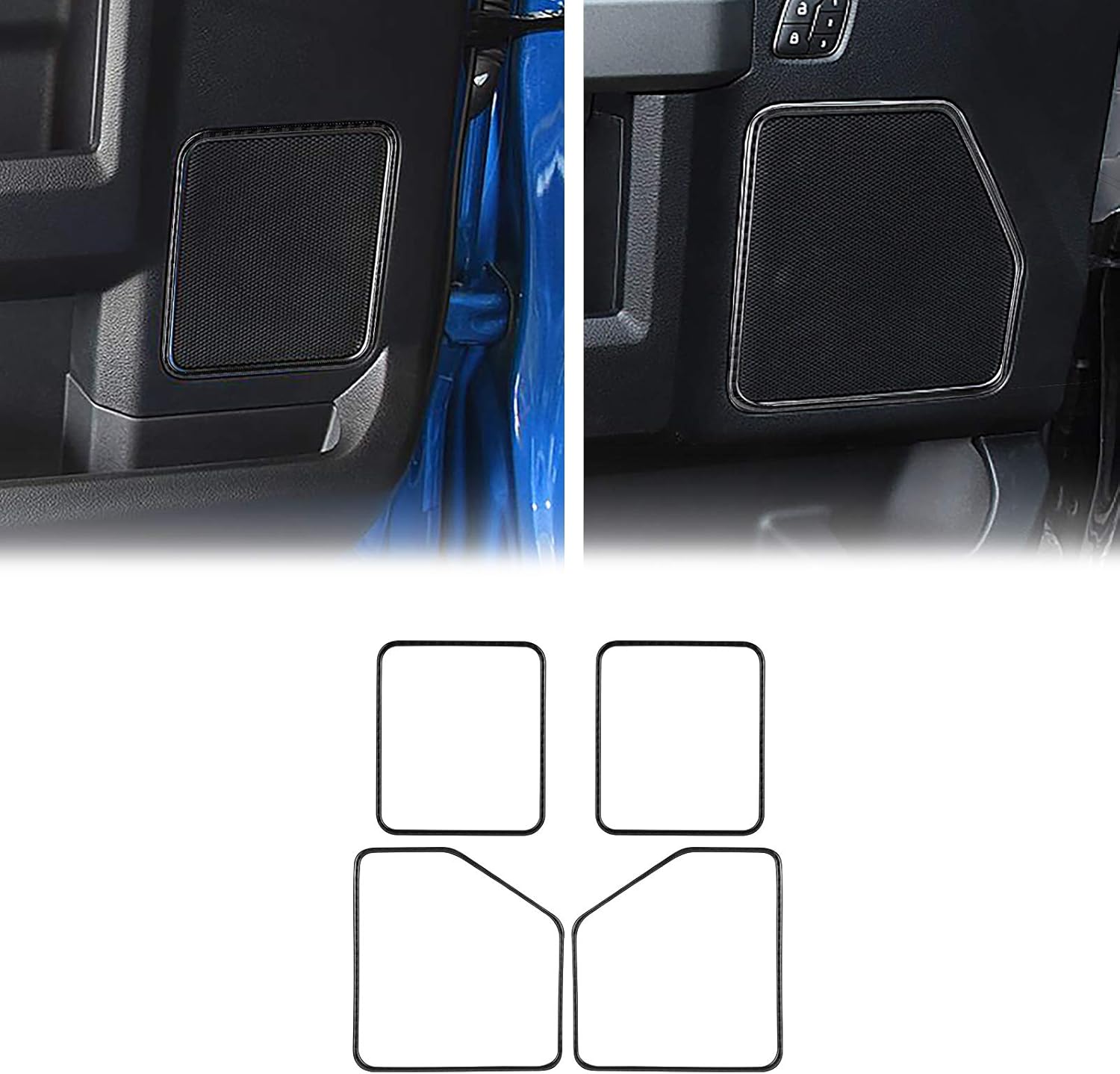 LANZMYAN Compatible with Door Audio Speaker Sticker Carbon Fiber Door Loudspeaker Frame Trim Cover Interior Accessories for Ford F150 2015 2016 2017 2018 2019 2020 Black 4PCS