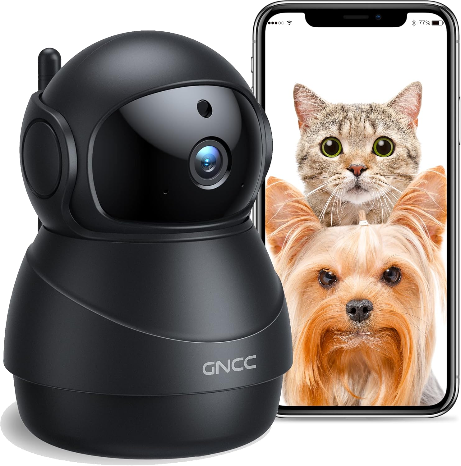 Pet Camera with Phone APP - Indoor Camera for Baby/Pet/Security, 360 Pan Tilt Zoom, 2-Way Audio, Motion/Sound Detection, SD&Cloud Storage, Night Vision, Pan&Tilt Remote Control, GNCC P3 Pack of 2