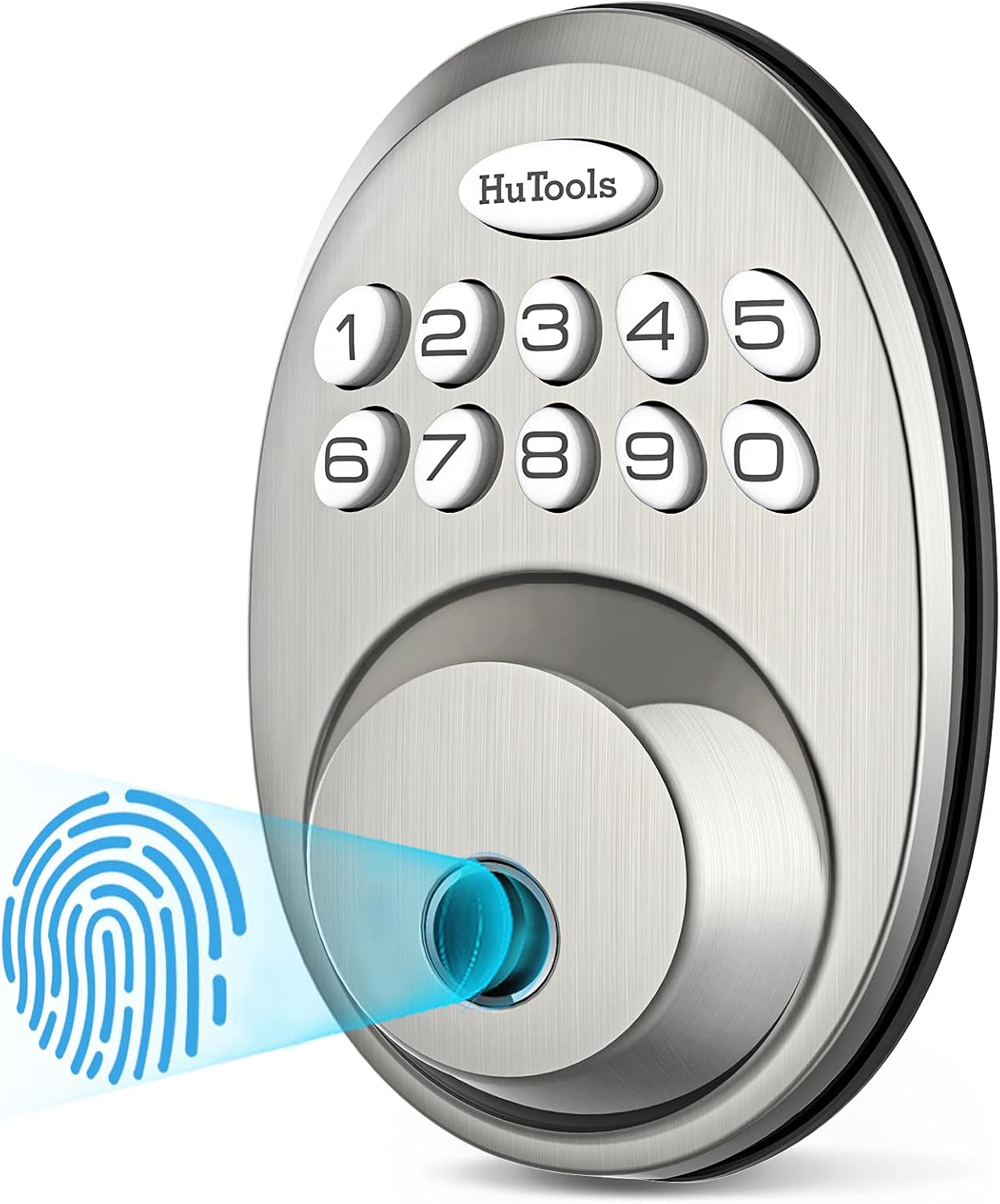 Fingerprint Deadbolt Door Lock, HuTools Biometric Keyless Entry Door Lock with Electronic Keypad, Auto Lock, 20 User Codes Fingerprints, Satin Nickel Pack of 2