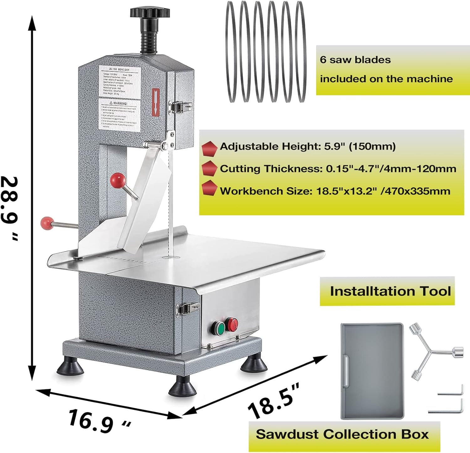 DESENNIE 750W Electric Bone Saw Machine | Frozen Meat Cutter | Workbench 18.5