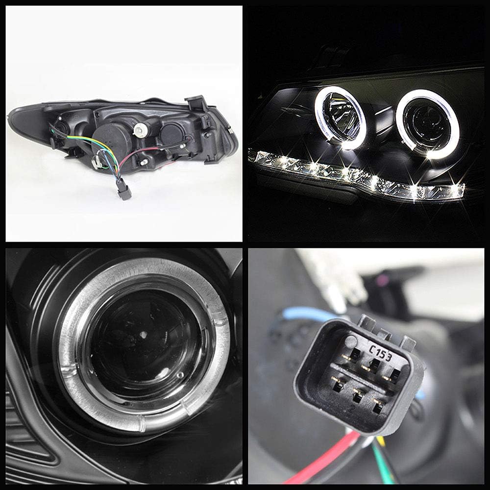 ACANII - For 2007-2010 Hyundai Elantra LED DRL Strip Halo Black Housing Projector Headlight Headlamp, Driver & Passenge