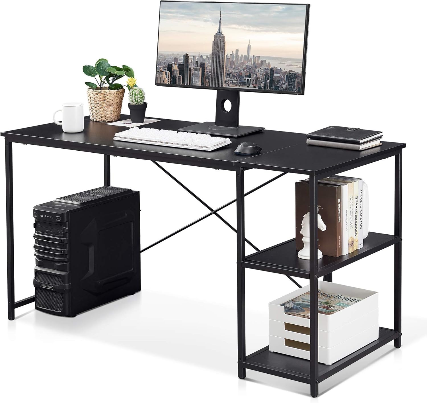 Ivinta Computer Gaming Desk,Small Office Laptop Writting Desk,Black,Study Desk with Shelves,PC Studio Large Desk,55 inches Pack of 2