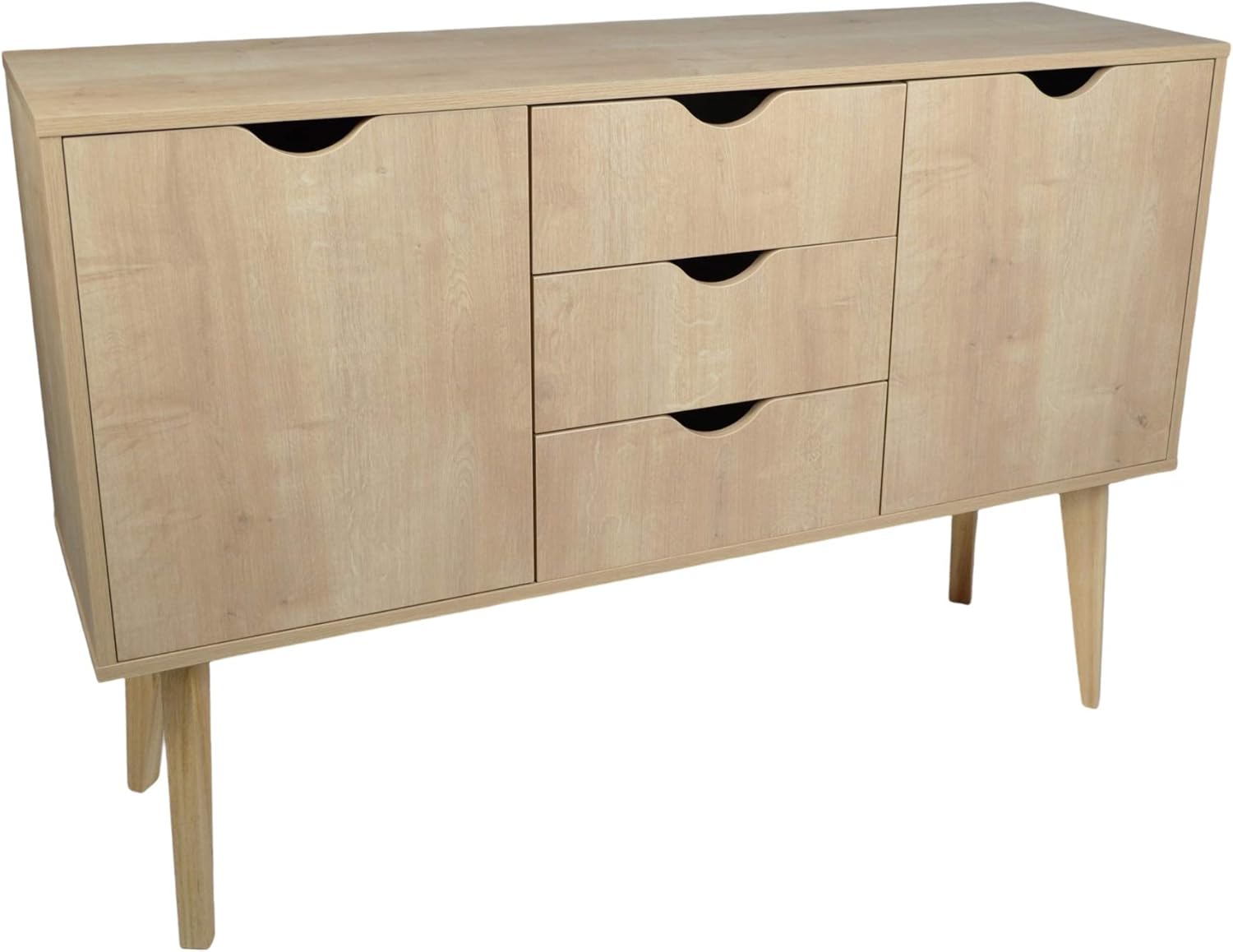 Falkk Buffet Storage &ndash; Premium Buffet Cabinet for The Living Room, Dining Room and Home Cinema &ndash; White, Black, Natural Wood Buffet with 3 Drawers and 2 Doors &ndash; Heavy-Duty Metal Slides (White)