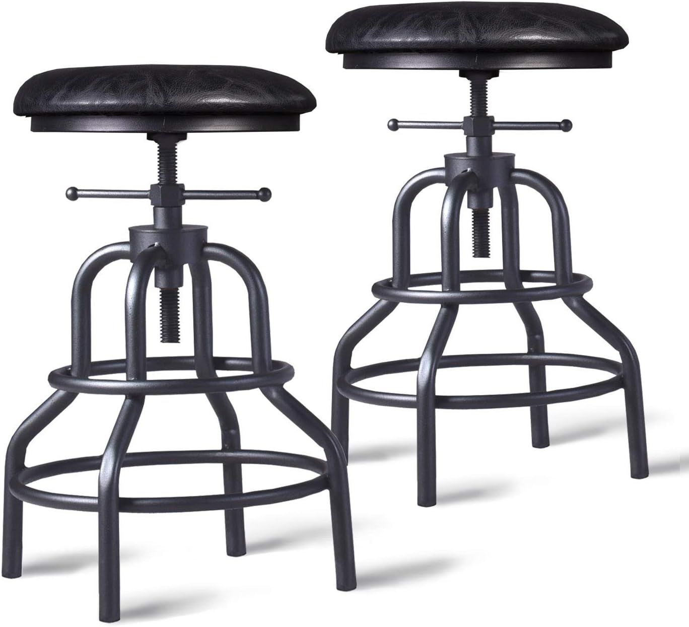 Diwhy Industrial Vintage Bar Stool,Kitchen Counter Height Adjustable Pipe Stool,Cast Iron Stool,Swivel Bar Stool,Metal Stool,27 Inch,Fully Welded Set of 2 (Black PU Leather Top)