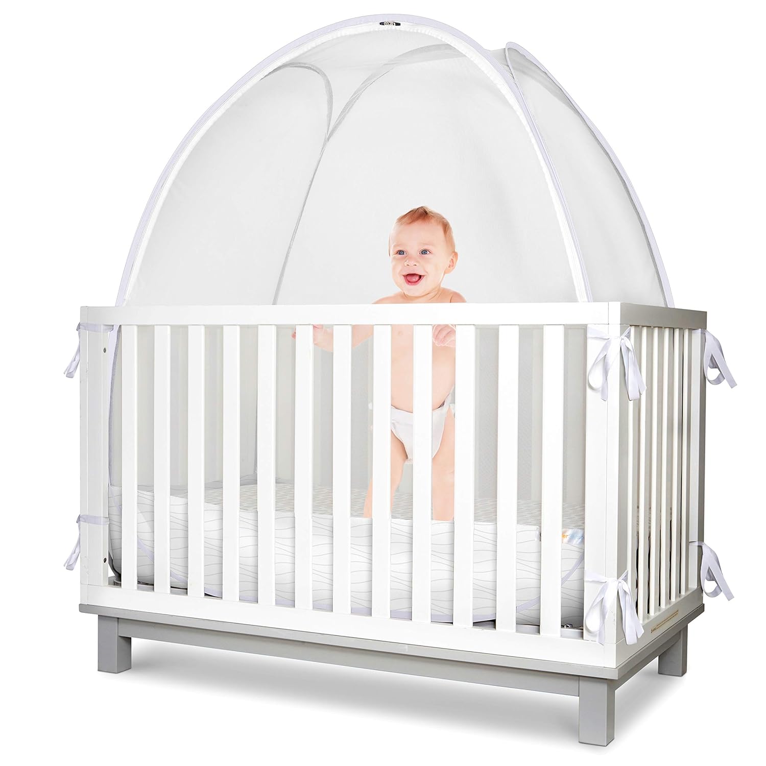 KinderSense - Baby Safety Crib Tent - Premium Toddler Crib Topper to Keep Baby from Climbing Out - See Through Mesh Crib Net - Mosquito Net - Pop-Up Crib Tent Canopy to Keep Infant in Pack of 2