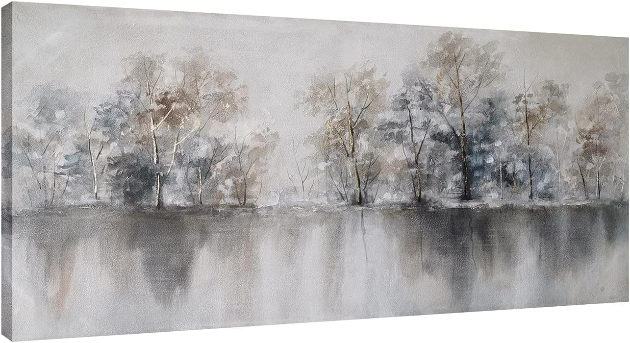 Gormod Art-Abstract Landscape Oil Painting 100% Hand Painted White Tree Paintings With Gold Foil with Nature Landscape Modern Artwork for Living Room Bedroom Office Decorations Pack of 2