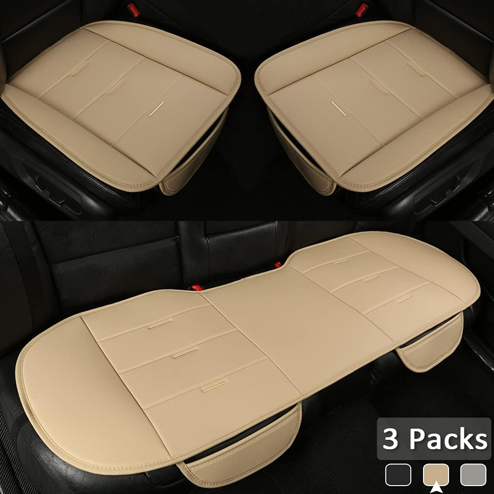 West Llama Universal Bottom Seat Covers, Wear-Resistant PU Leather Front and Rear Seat Protectors, Waterproof and Non-Slip (Beige) Pack of 2